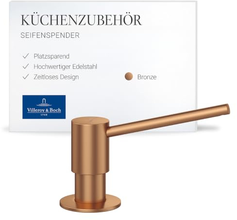Villeroy & Boch Seifenspender, rund, 250 ml – Bronze | Einbau-Spülmittelspender aus Edelstahl, 250 ml Füllmenge, von oben zu befüllen, 92362004