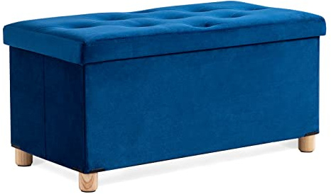 BRIAN & DANY Puff Almacenaje Plegable, Banco de Almacenaje de Terciopelo, Baúl Pie de Cama con Tapa para Dormitorio Salon Entrada, 76 x 38 x 38 cm, Azul