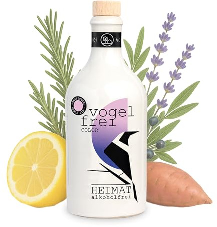 VOGELFREI COLOR Farbwechsel alkoholfreie Alternative 0,0% - Sommerliche Zitrusnote, wilde Berren aus der HEIMAT Dry Gin Destille mit Wacholder destilliert für alkoholfreie Cocktails (500ml)