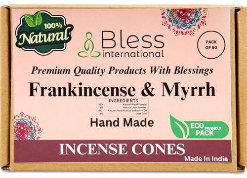 Bless International Frankincense-and-Myrrh 100%-Natural-Incense-Cones Handmade-Hand-Dipped Organic-Chemicals-Free for-Purification-Relaxation-Positivity-Yoga-Meditation The-Best-scents (60 Count)