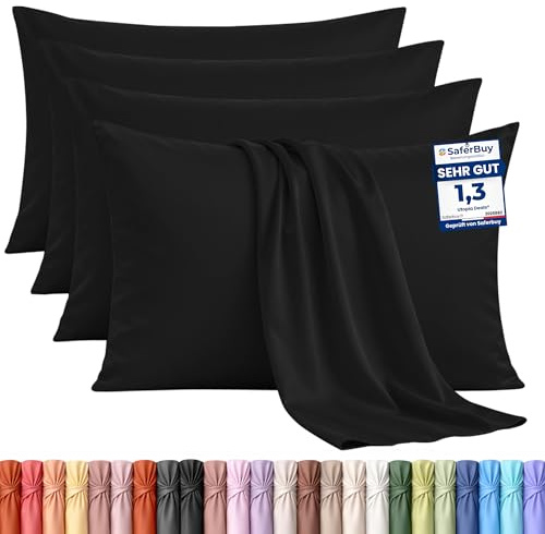 Utopia Bedding Kissenbezug 40 x 80 4er Set, kopfkissenbezug 40x80 Schwarz | Weich 100% Mikrofaser Kissenhülle , OEKO-Tex-zertifiziert, knitterfreie und farbechte kissenbezüge 40x80 mit Hotelverschluss