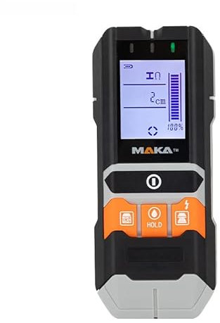 MAKA 5-in-1 Leitungsdetektor und Feuchtigkeitsmesser - Multifunktionaler Wandscanner-Detektor für Holz/Metall/Wechselstromkabel mit hörbarer Warnung - Feuchtigkeitsmessung in Holz/Bauwesen