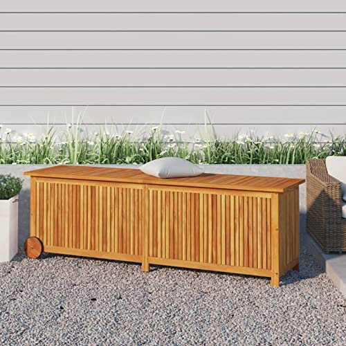 Gartentruhe mit Rollen, Akazie-Massivholz, Outdoor-Storage für Gartenmöbel und Spielzeug