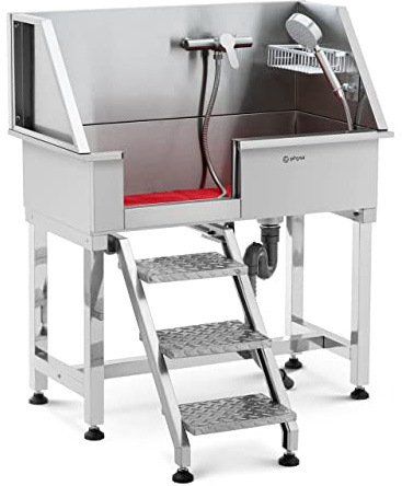 Physa PHY-PWS-03 Baignoire pour chien jusqu'à 60 kg avec escalier en acier inoxydable
