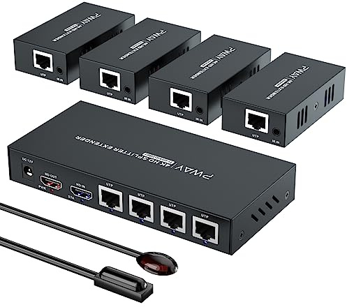 PW-HT247P4IR HDMI Extender Splitter 60m/196ft By Cat5e/Cat6/Cat7 Cable Support 4K@60Hz Resolution、Loop Out、IR Control and POC Function