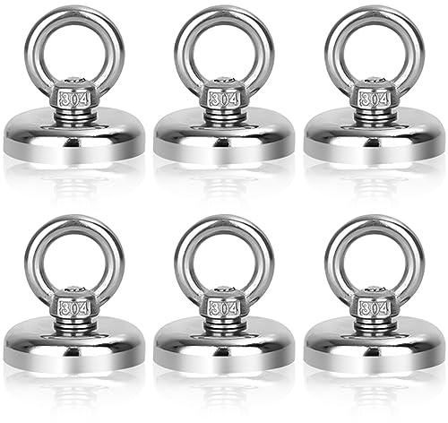 6 imanes de neodimio con ojales, 32 mm, ganchos magnéticos superfuertes, capacidad de carga de 32 kg, con anillos elevadores y tornillos para interiores, taller