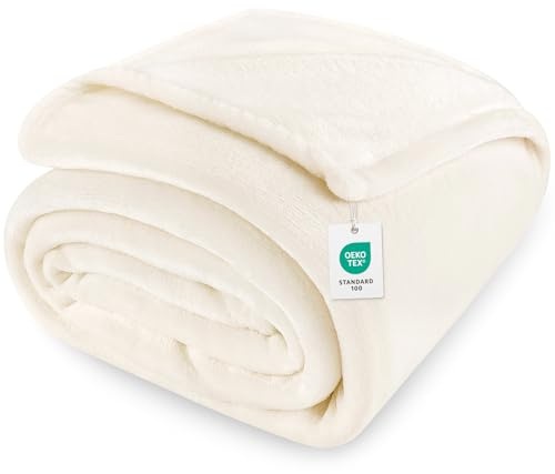 Cinkee Manta Antiarrugas y Antiestática 150x200 cm - Manta Cama Certificada Oeko-Tex- Super Suave y Caliente para Sofá, Cama, Adultos y Niños - Lavable a Máquina (Blanco Marfil)