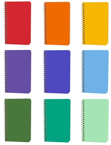 Quanerba 9-pack små anteckningsböcker a7 fickstorlek, litet anteckningsblock spiralfodrad 9 x 5 tum, mini små multipack anteckningsböcker färgglada för kontor och skola – 120 linjerade sidor/60 ark