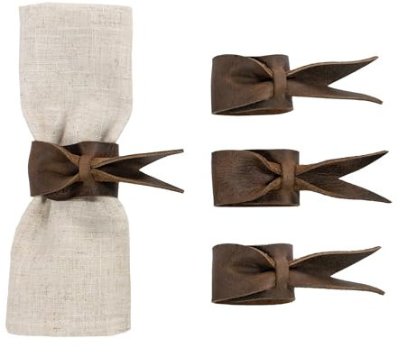 Hide & Groom, 4 Stück Leder Serviettenringe für Hochzeit Empfang Dekoration Serviettenhalter für Dinnerpartys Vollnarbenleder handgefertigt Bourbon Braun