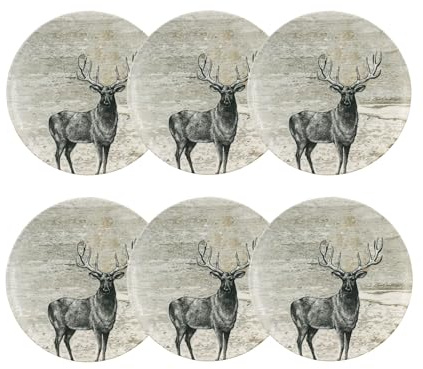 NOVASTYL - Set mit 6 flachen Tellern, Hirsch, 26 cm, aus Porzellan – 2614444