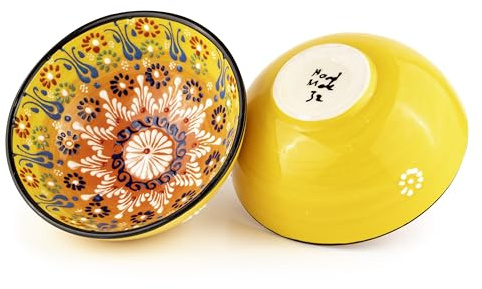 Elyese Ceramic Serving Bowls, 20 oz Cereal Bowl, Handmade Rice Bowl, Colorful Snack Bowl, Cereal Bowl Set of 2, Dishwasher & Microwave Safe Ceramic Bowl (Honey Yellow)