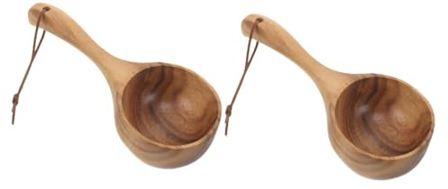 Healeved 2pcs Bath Water Scoop Sauna Room Ladle Kitchen Water Scoop Tea Ceremony Spoon Bathing Ladle Kitchen Gadgets Household Water Scoop Bathing Spoon Long Handle Shengshui Wood