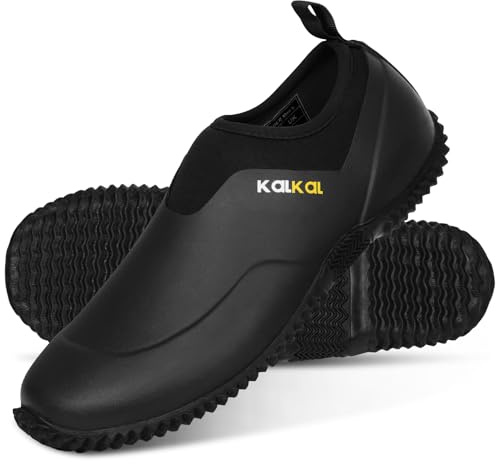 Kalkal Unisex Waterproof Garden Shoes, Men's Garden Boots,Women's Rain Shoes, Neoprene Rubber Footwear for Camping, Lawn Care, Gardening, Car Wash and Yard Work(Size 6-14) Black