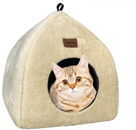 Whiwhi Katzenhöhle für Drinnen Katzenzelt mit Waschbarem Plüschkissen Weiches und Flauschiges Katzenhaus Klappbar Katzenbett Höhle 40x40x35cm