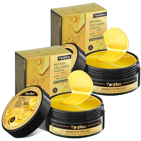 2 Stück 24K Gold Kollagen Hydrogel Anti Aging Augenmaske, 60 Pcs feuchtigkeitsspendende Augenpad-Maske, 30 Paar Hyaluronsäure Augenpads, Falten, Gegen Augenringe, dunkle Ringe Tränensäcke