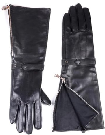 Lange Lederhandschuhe für Herren, Winter, Schaffell, Opera, seitlicher Reißverschluss, Vollfinger-Lederhandschuhe, Schwarz , XL
