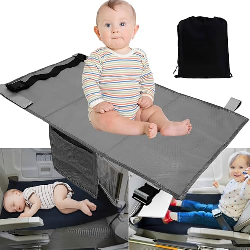 WYFCR Airplane Bed, portable foldable Toddler Bed, carrying Travel Airplane Seat Extender Aeroplane for Kids Rest Legs and Lie Down,Airplane Footrest Hammock Baby Essentials(grey)