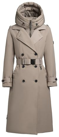 khujo Elena Damen Wintermantel Trenchcoat Steppmantel Winterjacke (DE/NL/SE/PL, Alphanumerisch, XS, Regular, Regular, GREIGE-Darkgrey)