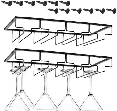 Dokeno 2 Pezzi Portabicchieri da Vino, Supporto per Calici da Vino Sotto Armadietto con Viti, 4 Slette Porta Bicchieri da Appendere per 8-12 Bicchieri per Famiglia, Ristorante, Hotel