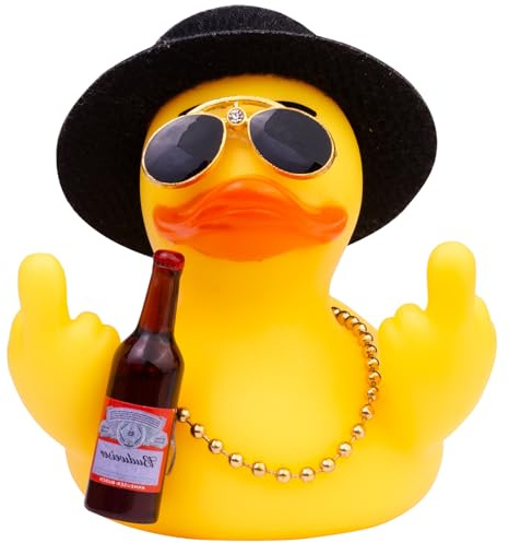 Mwmoeen Canard en caoutchouc - Décoration de voiture - Avec chapeau haut - Lunettes de soleil - Accessoire sympa pour voiture - Décoration de fête - Cadeau d'anniversaire