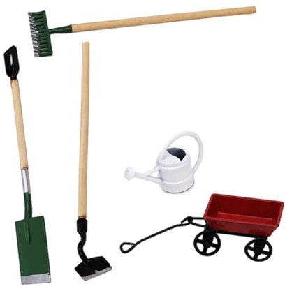 GLSTOY 1satz Miniature Gardening Set Realistische Werkzeuge Für Puppenhaus Und Feengarten Schaufel Hacke Gießkanne Und Wagen Für Gartenliebhaber Und Miniatur-enthusiasten