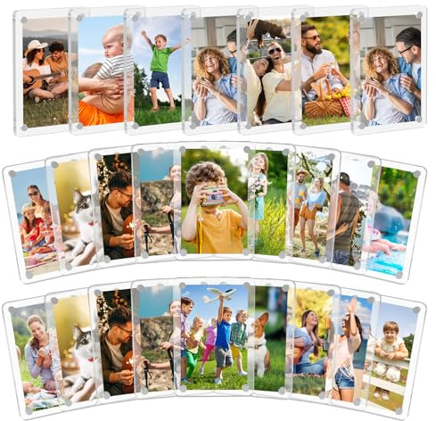SAMYUCHO 25 Packs Acrylic Magnetic Picture Frame for Refrigerator, Mini Wallet Size Picture Frames, Clear Magnet Photo Frames Holder for Polaroid Instax Mini Fuji Film, 2.36 x 3.54 Inch