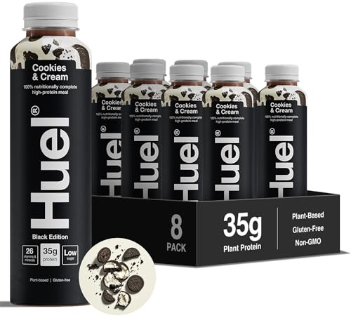Huel Black Edition Ready-to-drink, 8 x 500ml Bottles, Protein Shakes, Cookies & Cream Flavour, High Protein Drink, 35g Protein Per Bottle, Rich in Vitamin D, Fatty Acids, Calcium, Ready Meals