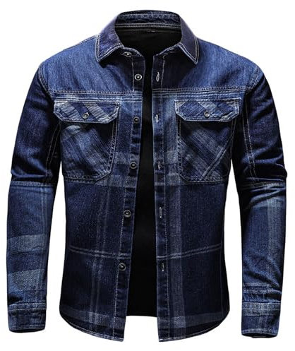 Giacca Jeans Uomo Nera, Giacca Primaverile Uomo, Giubbotto Manica Lunga Finta Biker Casuale in Cotone Effetto Denim Moda Giacca Motion Rider Jacket Giacca in Jeans Giacca da Camionista