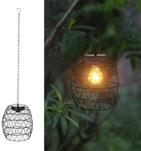pearlstar Solarlampen für Außen hängend, Metall-Solarlaternen für draußen mit langer Kette, Lampions außen wetterfest–Deko für Garten, Balkon, Terrassen, Hof, Rasen