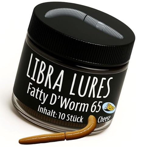 Libra Lures Fatty D`Worm 65mm Forellenköder Supersoft | 10 Stück | Aroma: Knoblauch | Farbe: Coffee Milk | Gummiköder | Forellenköder Neuheiten | Erfolgreicher Forellen Angeln mit dem Fatty