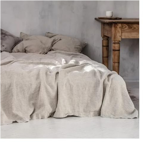 Set di lenzuola in lino lavato da 3 pezzi, lenzuola in lino naturale e 2 federe, lenzuolo morbido traspirante.(Beige,Sheet 200x230 3pcs)