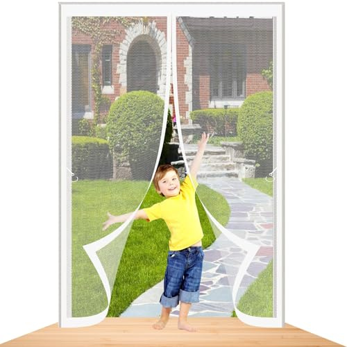 Moustiquaire Baie Vitree 98 x 210 cm Maintient L'Air Frais à L'Intérieur Magnétique Moustiquaire Porte Différentes Tailles pour Couloirs, Portes, Patio, Terrasse, Blanc