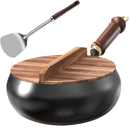 Ollas antiadherentes | Sartén de hierro fundido | Sartén con tapa y pala reversible, utensilios de cocina para el hogar y la gastronomía
