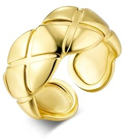 ALEXCRAFT Bague Or Femme, Bagues Chunky Hommes Réglable, Bague Large Mode, Acier Inoxydable, Hypoallergénique, Épais Bagues d'Amitié, Cadeaux de Bijoux pour Copine