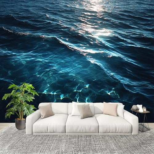 Hd Mare Scintillante Carta da Parati Tessuto Non Tessuto 300x210 cm Blu Fotomurali Carta da Parati Panoramica per Soggiorno, Ufficio, TV Sfondo al Chiuso Decorazione