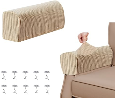Zdada Armchair Covers, 2Pcs Sofa Arm Covers Anti-Slip, Removable Stretch Polyester Armrest Cover Couch Protectors Slipcover for Sofa Chairs Settee (2*Sand)