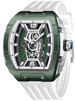 NIBOSI Reloj de Pulsera Cuadrado para Hombre Resistente al Agua Luminoso Digital analógico de Cuarzo para Negocios Informal Correa de Silicona