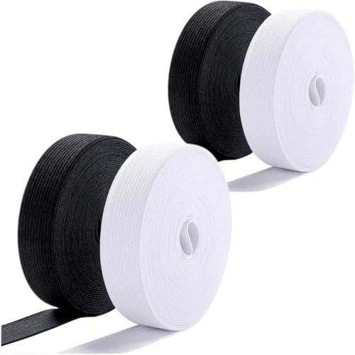 EVBOTGEE 24 metros de goma elástica para costura, 20 mm x 6 m/30 mm x 6 m, 4 unidades de cinta elástica negra y blanca, para pantalones de goma de pantalones, manualidades, telas para coser, no se