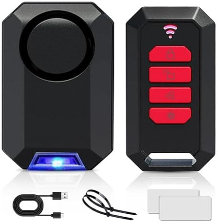 Alarma de bicicleta, alarma inalámbrica para bicicleta, 113 dB, alarma antirrobo impermeable con mando a distancia, antirrobo para vehículos de motocicleta, sirena inalámbrica para puerta de scooter