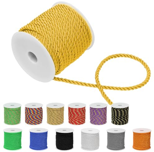 Glarks Cordoncino dorato intrecciato a 3 strati, 18 m, per lavori artigianali, corda decorativa per borse fai da te, decorazioni per matrimoni, giardinaggio agricolo, ecc