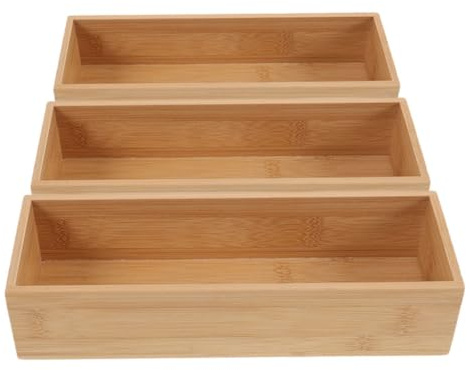 SEWOART 3pcs Bamboo Box Wooden Storage Boxes Beige for Home Organisation | Large Capacity, Minimalist Design, Organising Makeup and Small Items