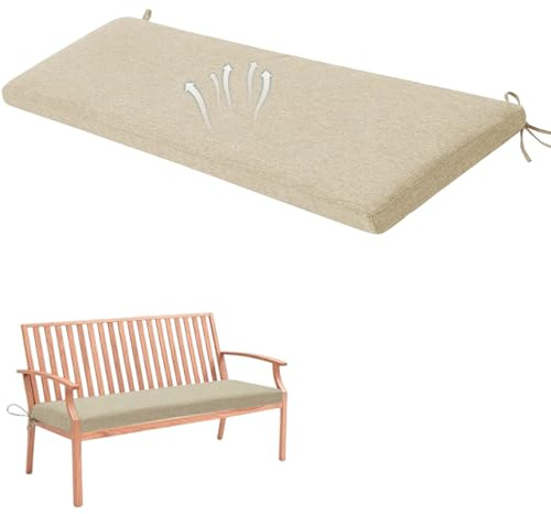 Bankauflage 100x40 cm Beige, 3cm Dick Sitzkissen Bank Outdoor & Indoor, Weich Atmungsaktiver Leinen Bankpolster mit Bändern, Bezug Waschbar, Unterseite Antirutsch, Sitzauflage Gartenbank Auflage