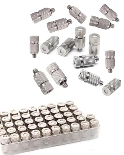 50 st högtrycksmunstycken i mässing, förnicklad förstoftning för utomhuskylsystem, 0,1-0,8 mm keramisk öppning, droppsäker och rengöringsbar, 0,4 mm öppningsdiameter, rostfritt stål, 2 sektioner