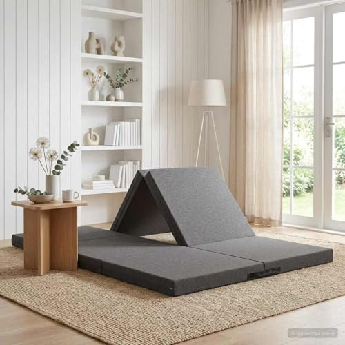 Ziaphsol Fällbar soffa, säng, 140 x 67 x 45 cm, ljusgrå, bäddsoffa med avtagbart överdrag, 2-i-1 som soffa eller madrass, skum för gäster i sovrummet