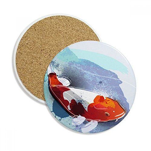 Japan Koi Fish Watercolor Style sottobicchiere in ceramica Cup mug Holder assorbente pietra per bevande 2PCS Gift
