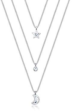 Elli Halskette Damen Layer Look Mond Stern mit Kristallen 925 Silber