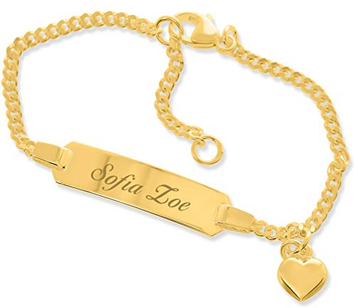 Baby ID Armband Mädchen Taufarmband mit Gravur Babyarmband 925 Silber vergoldet Herz Taufschmuck mit Namen kurz 12cm 14cm Geschenke Taufe Schmuck personalisiert