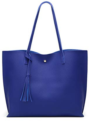 Dreubea Schultertasche Damen aus weichem Kunstleder mit Quasten, Blau (königsblau), Medium