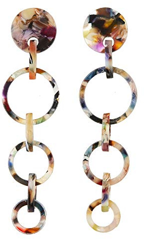 Boucles d'oreilles clips - plaque argent avec acrylique multicolore - Elon M par Bello London