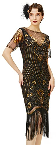 BABEYOND Vestito Anni 20 Donna con Paillettes e Frange in Rilievo, 1920s Abito Vestito Charleston Donna, Il Grande Gatsby Vestiti Donna